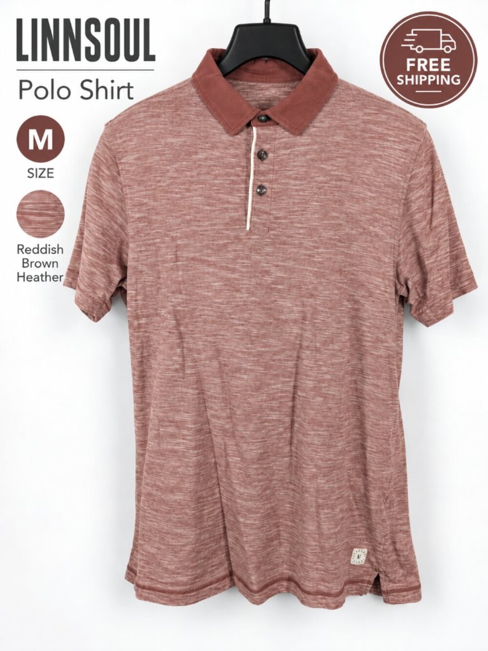 Linksoul Men's Polo Shirt M Reddish Brown Heather Short Sleeve Tempus Fugit